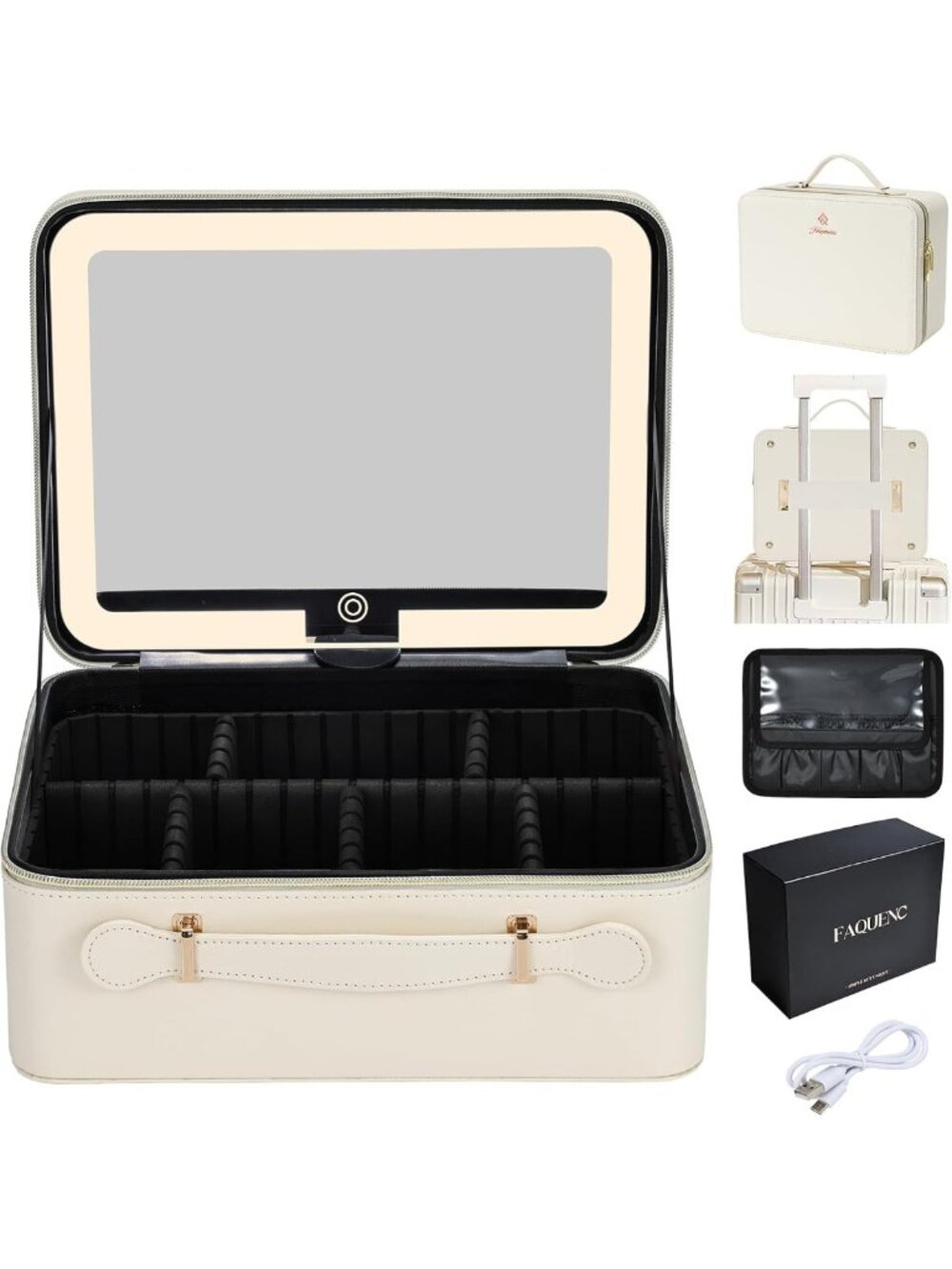 LED Lighted Makeup Case - 11.4" Travel Cosmetic Organizer with Adjustable